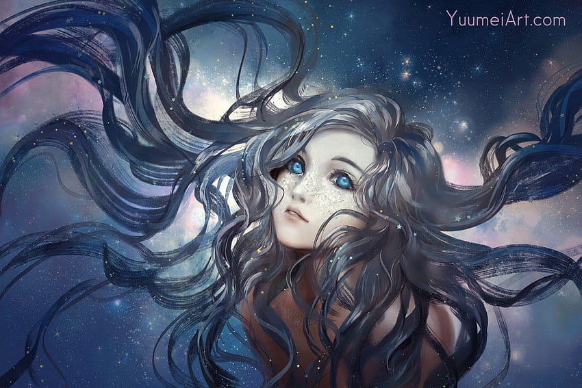 Anime Original Langes Haar Graues Haar Blaue Augen Sommersprossen Stern, Sommersprossenerziehung HD-Hintergrundbild