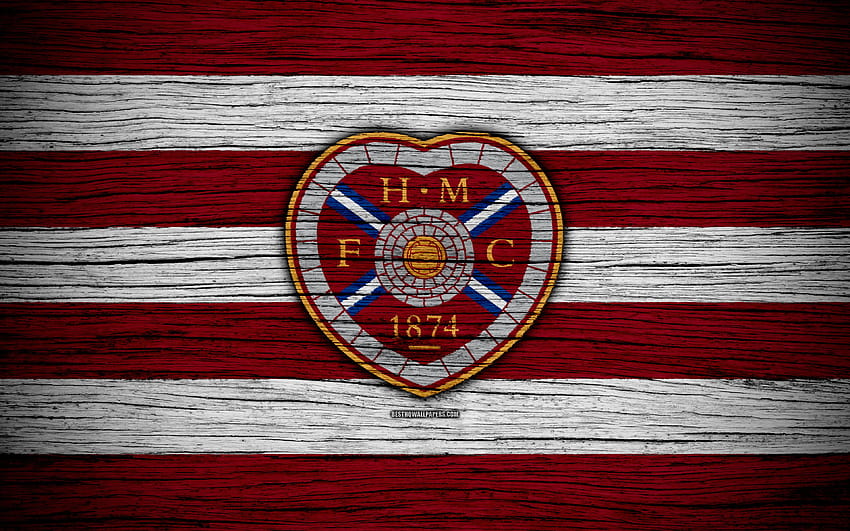 Hearts FC, logo, Scottish Premiership, soccer, football, Scotland, Hearts, wooden texture, Scottish Football Championship, FC Hearts with resolution 3840x2400. High Quality HD wallpaper
