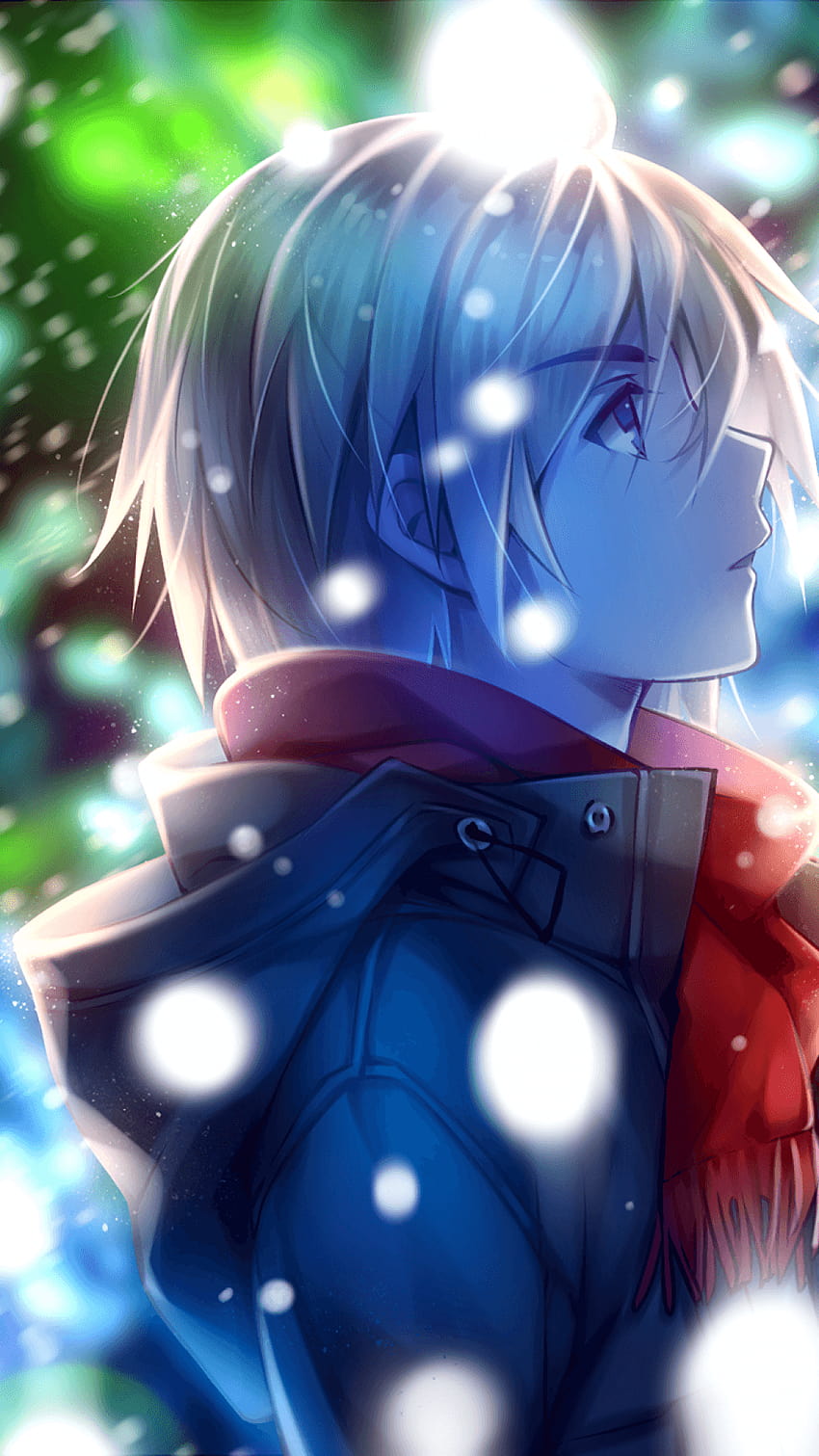 1080x1920 Anime Boy, Vista profilo, Sciarpa rossa, Inverno, Neve, simpatici ragazzi anime Sfondo del telefono HD