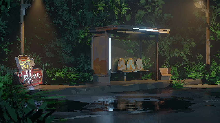 Old Bus Stop Pixel Live, bus station HD wallpaper