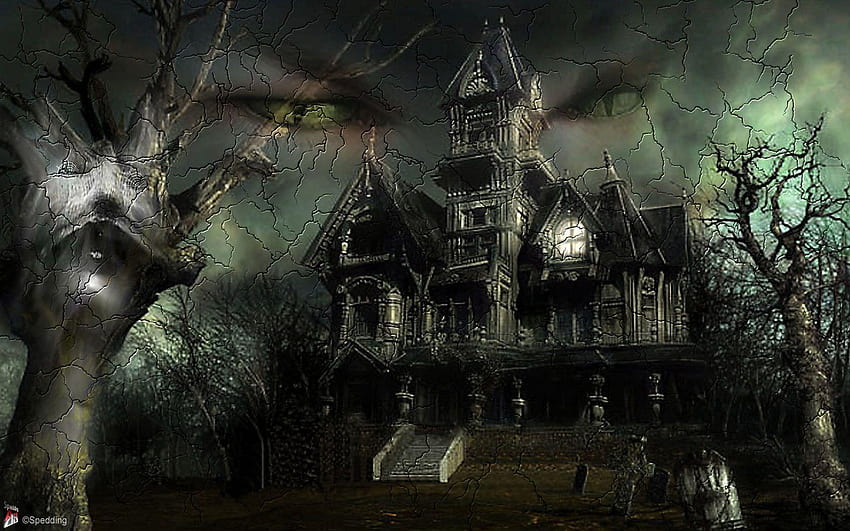 2 Scary Backgrounds, halloween creepy house HD wallpaper