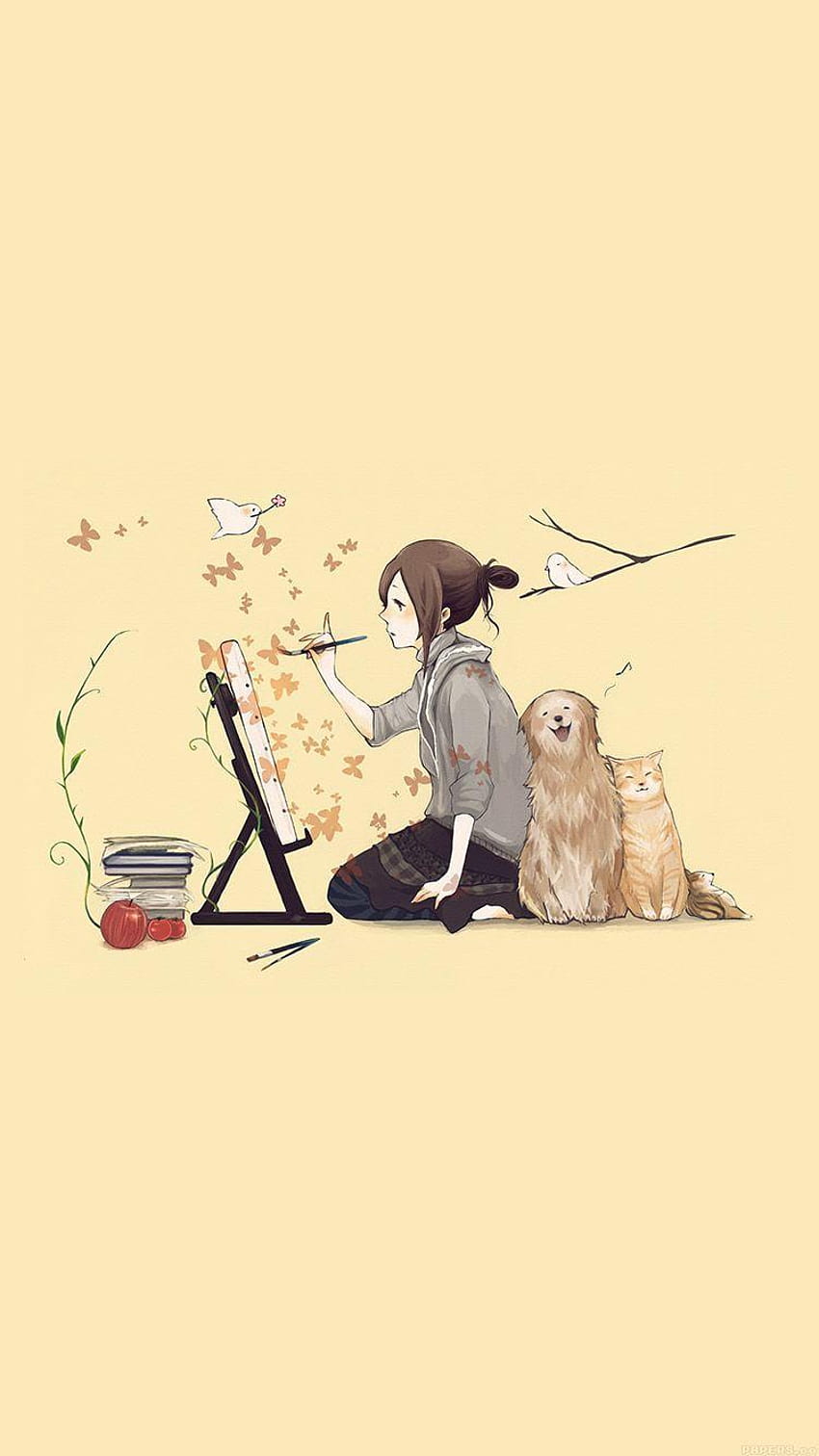↑↑TIPP UND HOL DIR DIE APP! Anime & Cartoons Girl Drawing Dog Cat, süße Anime-Hunde HD-Handy-Hintergrundbild