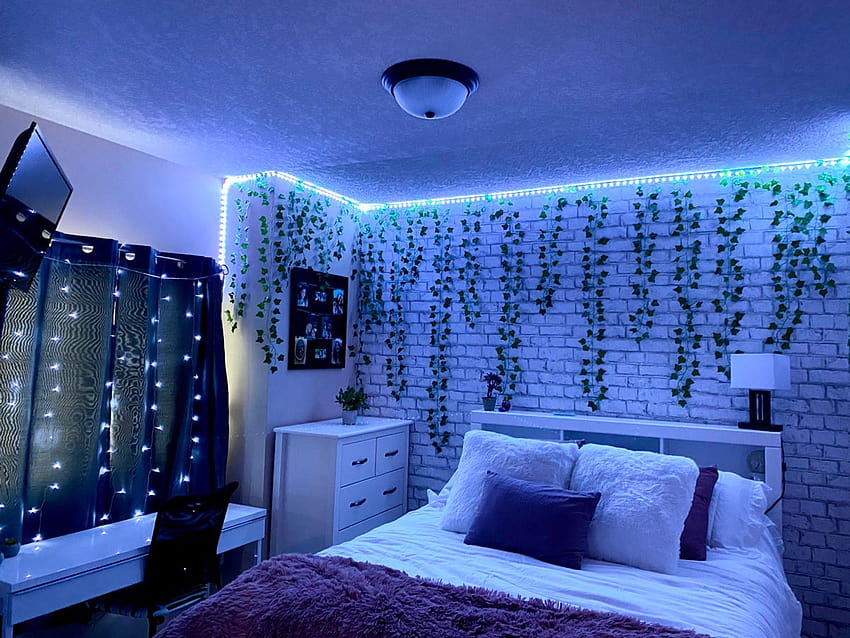 Бохемска / Модерна спалня, led светлини в спалнята HD тапет
