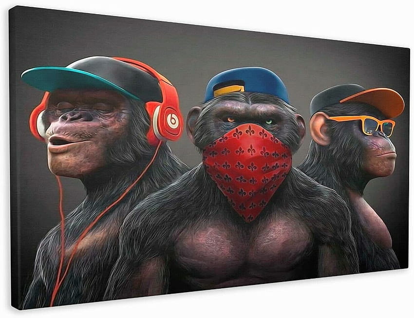 M2M Prints Banksy Original 3 Wise Swag Monkeys Canvas Print HD wallpaper