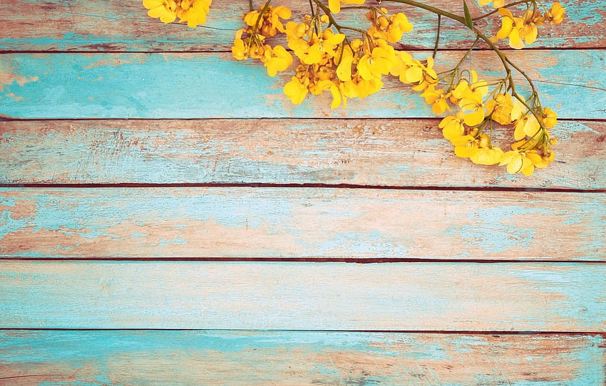 bunga musim semi kuning antik kayu kuning, musim semi retro Wallpaper HD