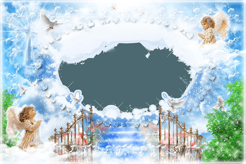 Przezroczysta ramka PNG Anioły u bram nieba, niebo w tle Tapeta HD