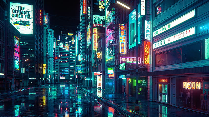 Futuristic cyberpunk anime city - backiee