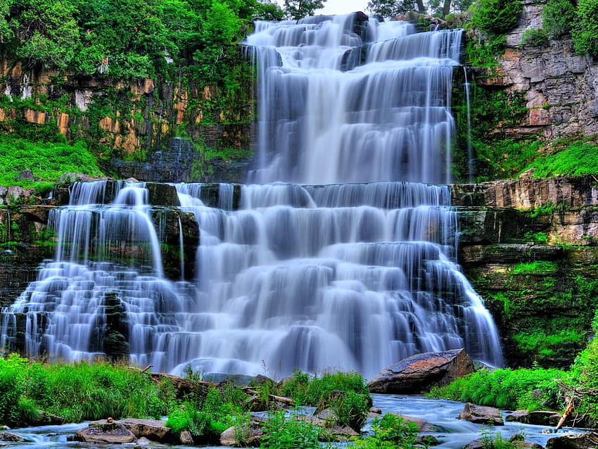 Schöne Wasserfalllandschaften, Hintergründe, Wasserfalllandschaft HD-Hintergrundbild