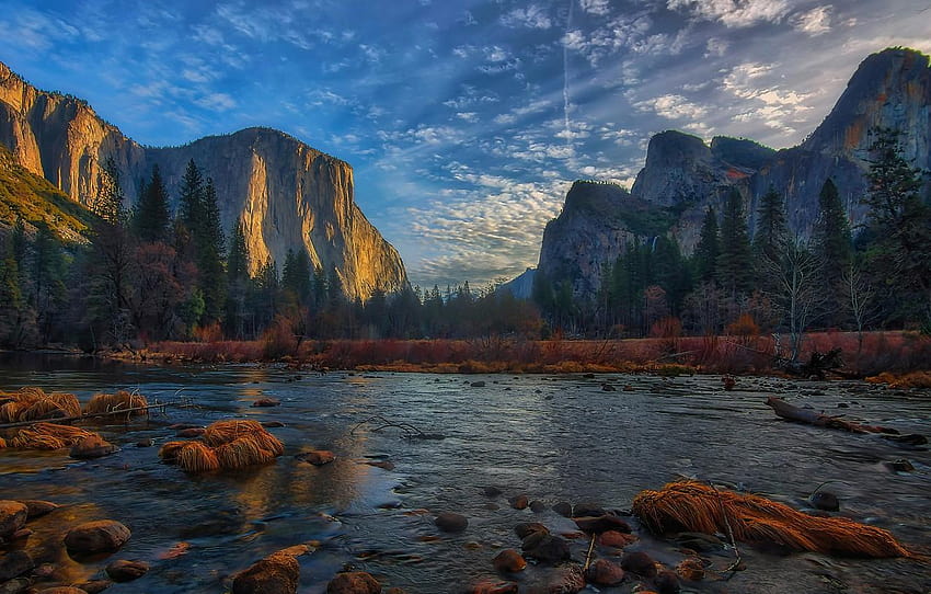 montagne, fiume, valle, CA, California, Yosemite Valley, merced river yosemite valley Sfondo HD