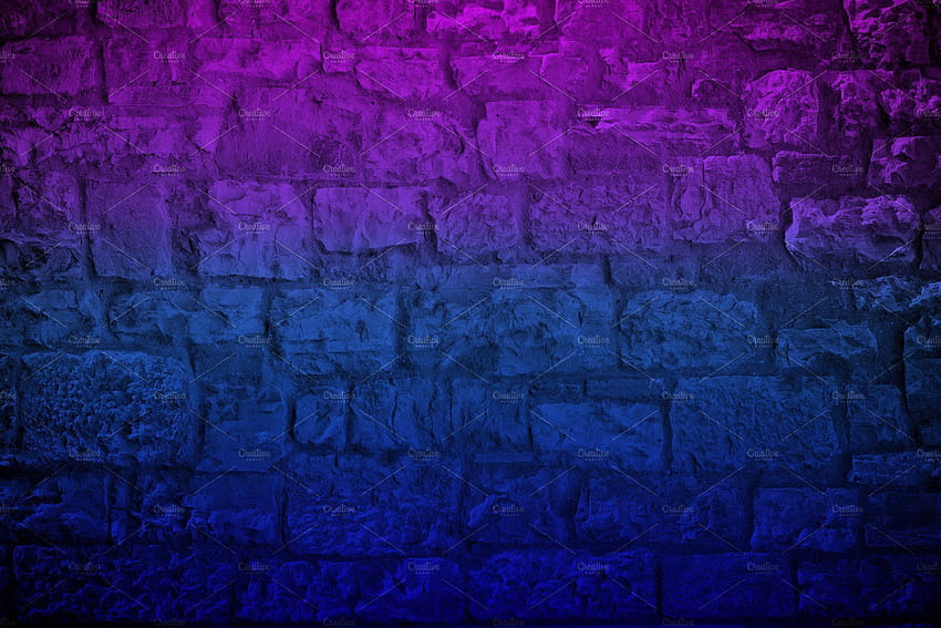 Неонова тухлена стена от варовик през 2020 г., неонов тухлен дизайн в синьо HD тапет