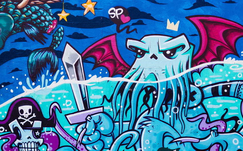 Graffiti, Octopus, Street Art, spray paint art HD wallpaper