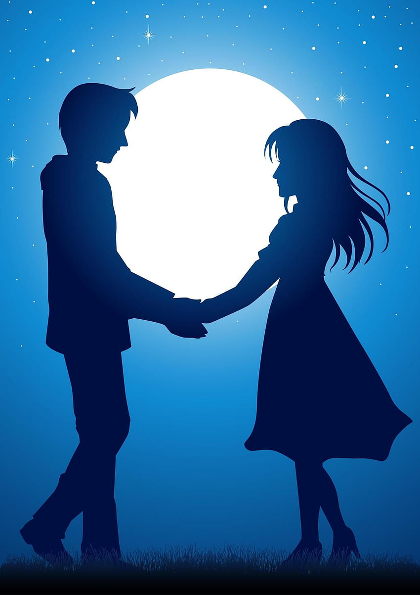 Młoda para trzymając się za ręce w świetle księżyca, anime trzymając się za ręce Tapeta na telefon HD