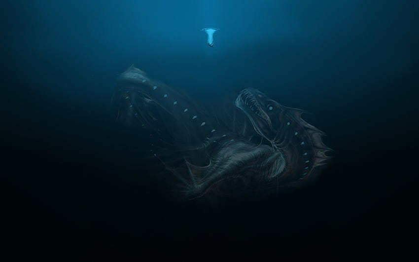 : морски чудовища, фентъзи изкуство, създание, под вода, дълбоко море, океан, тъмнина, компютър 1920x1200, дълбоководни същества HD тапет