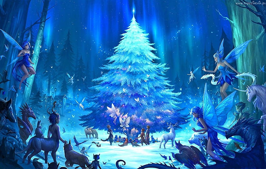 Forest, fantasy, holiday, anime, art, elves, New year, tree, the edge ,  section новый год, christmas tree anime HD wallpaper | Pxfuel