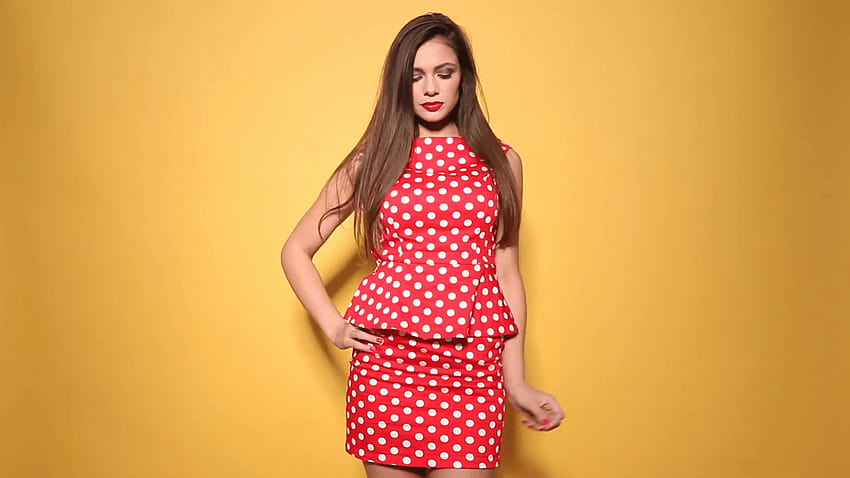 Elegant woman wearing red polka dots dress with hands on her hips Stock Video Footage, woman red polka dot dress HD wallpaper