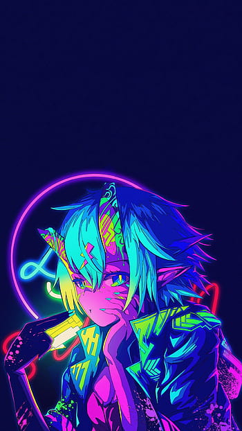 Neon lights anime-style wallpaper of a young man in street clothes on  Craiyon