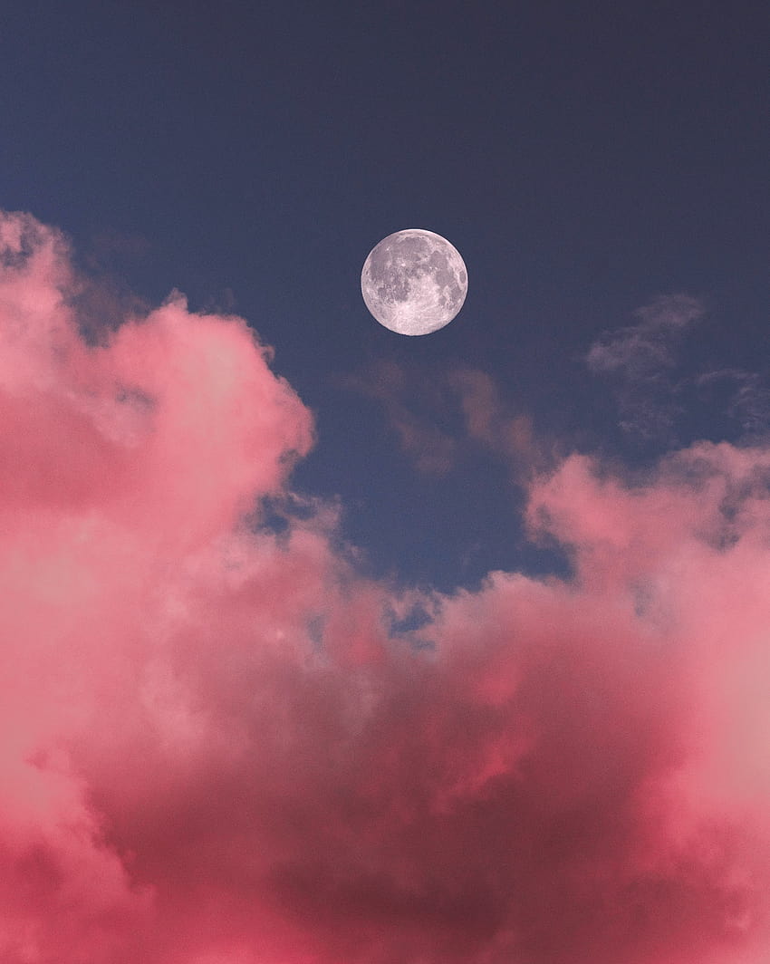 Луна, облаци, розово, небе, пълнолуние, лунен облак HD тапет за телефон