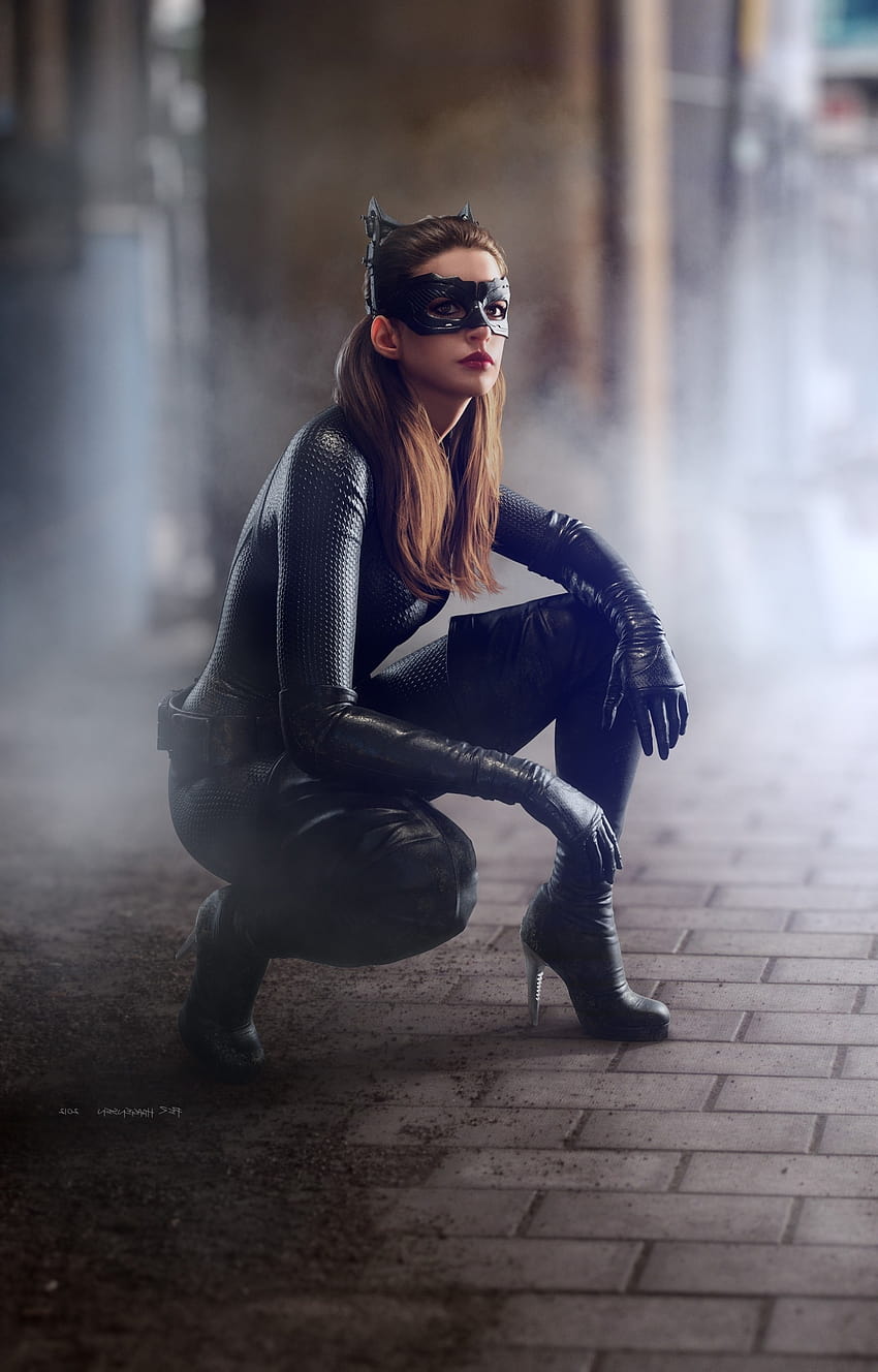 Actress, Mask, Catwomen, Bodysuit, Gloves, Anne Hathaway, anne hathaway catwoman HD phone wallpaper