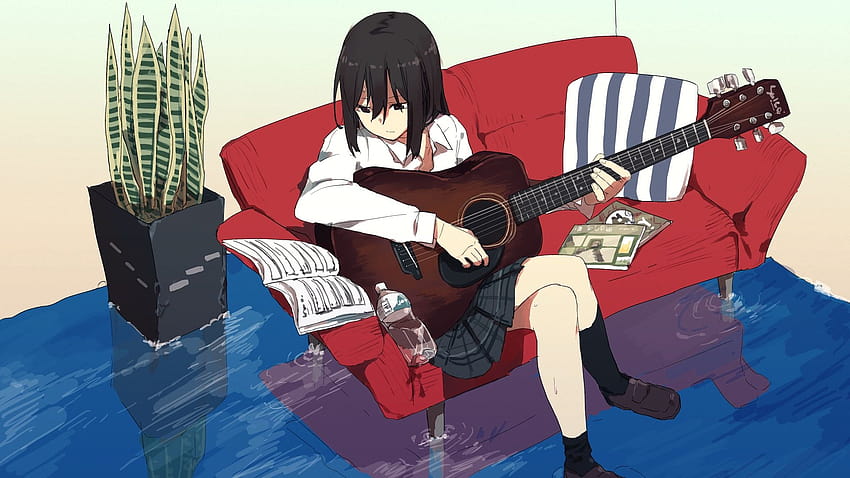 w/, acoustic guitar anime HD wallpaper