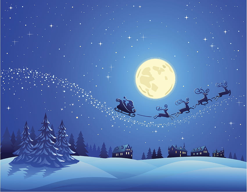 Santa Sleigh Into the Christmas Sky, santas sleigh in the sky HD wallpaper