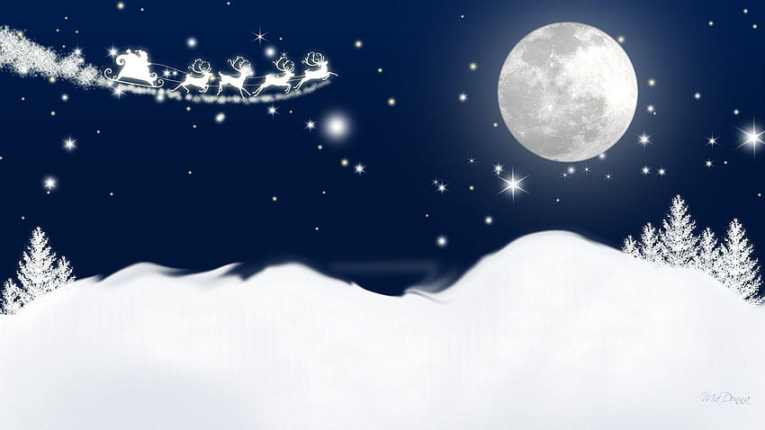 Reindeer Tag : Snow Santas Christmas Way Santa Reindeer, santas sleigh in the sky HD wallpaper