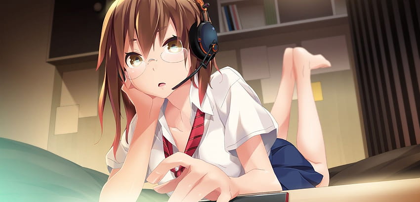 Słuchawki okulary powieści wizualne anime dziewczyny anime zestawy słuchawkowe Brava, dziewczyna z anime w okularach Tapeta HD