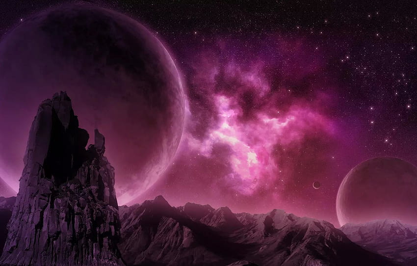 mountains, nebula, rocks, planet, nebula, pink, planet , section космос, pink planet HD wallpaper
