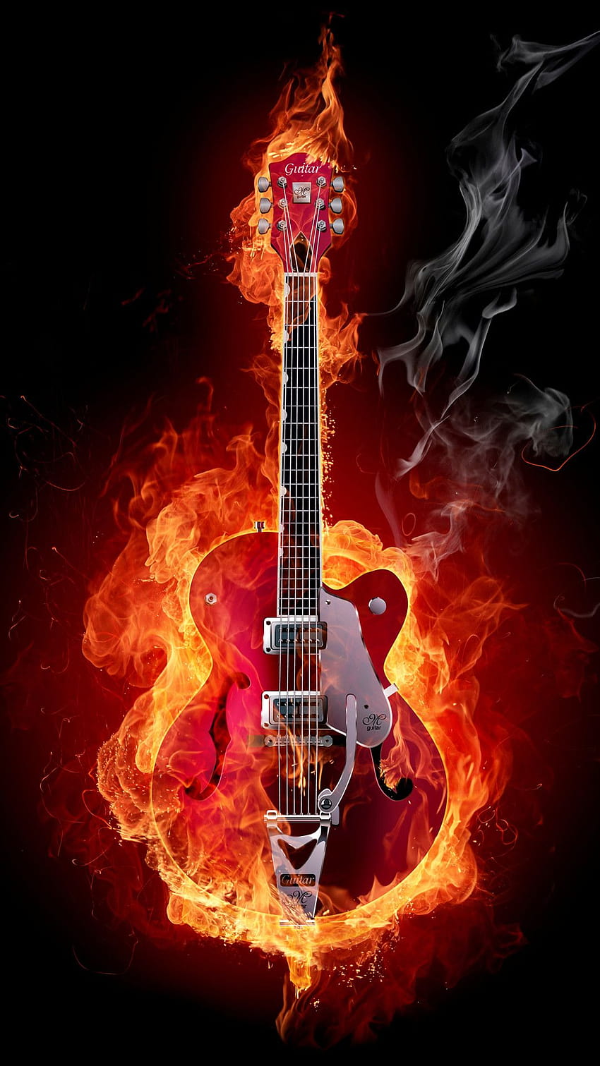 Guitar On Fire, fire guitar HD phone wallpaper