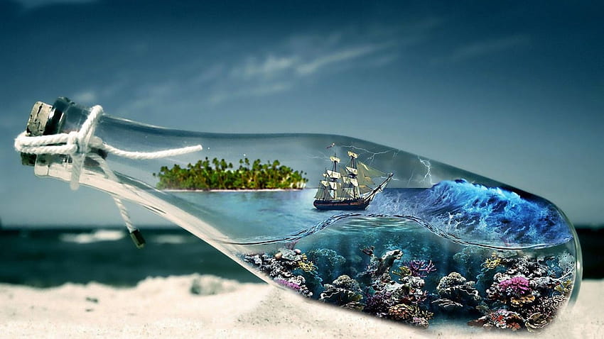 Botella arrecife barco arena HD wallpaper