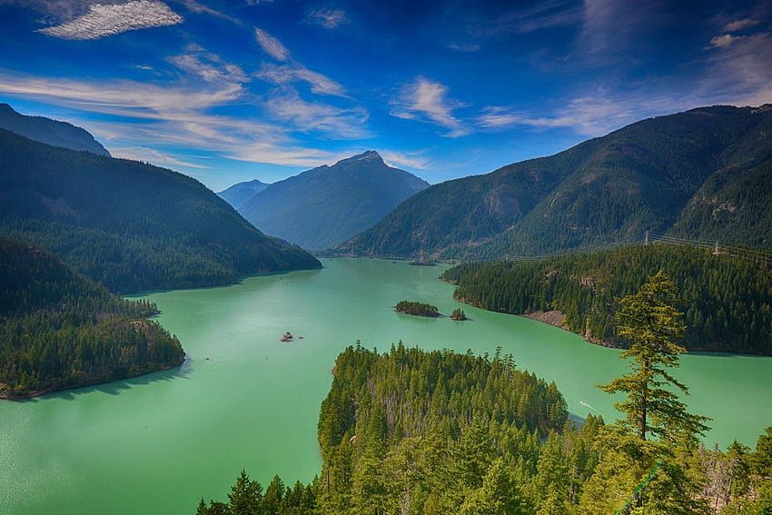 Щат Вашингтон, гора, планина, езеро, синьо, зелено, лято HD тапет