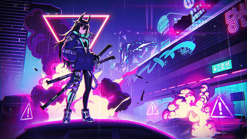 Neon Cyber City Cat Girl , Artist, Backgrounds, and HD wallpaper