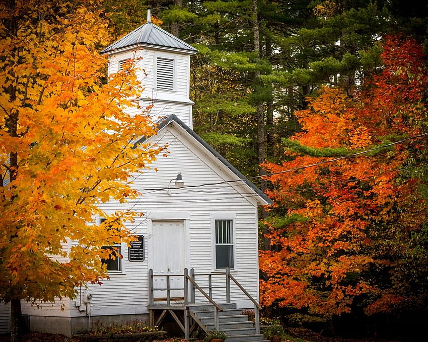 Little Church in The Woods, little church autumn HD wallpaper