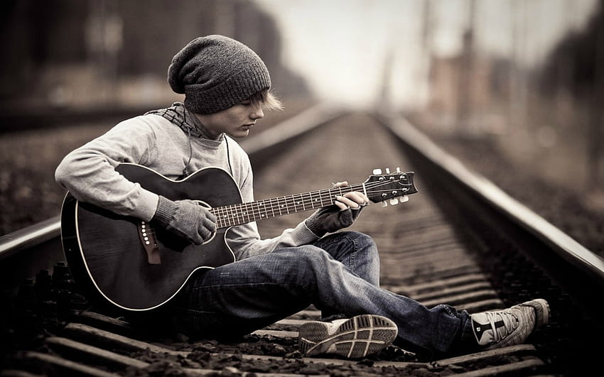 1024x1024 black and white jeans music alone trains guitars boys hats playing 1680x1050 –, alone music HD wallpaper