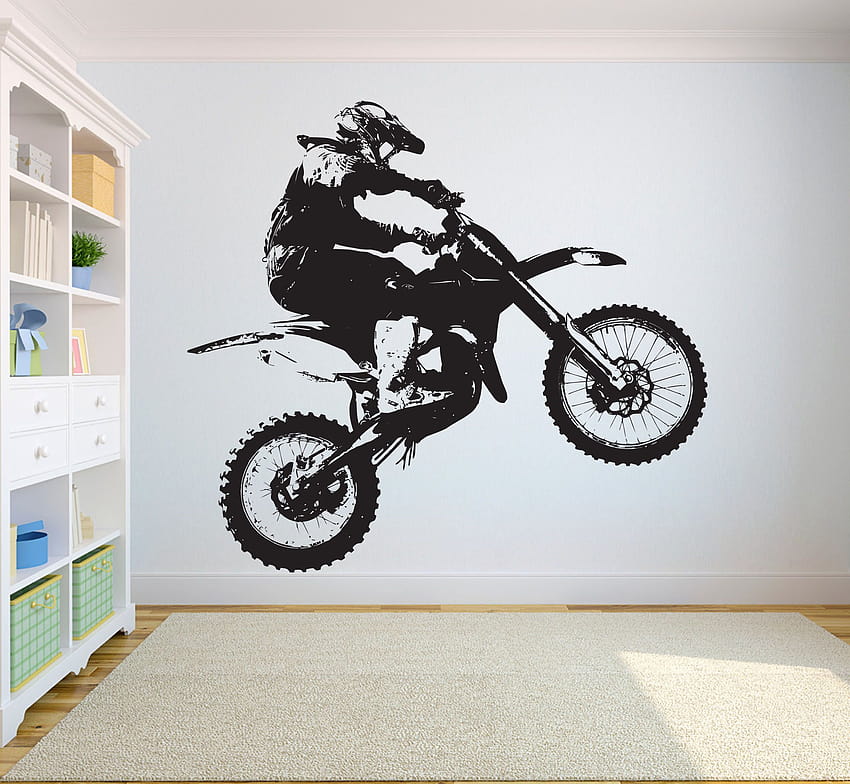 ウォール デカール モトクロス スタイル ダート バイク ステッカー ベッドルーム スポーツ ダート バイク オートバイ パーソナライズ 子供 ボ… 高画質の壁紙