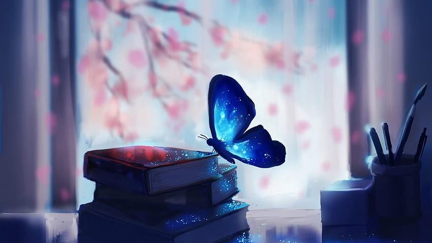 Blue, Butterfly, Books, Fantasy, Creative, book fantasy HD wallpaper