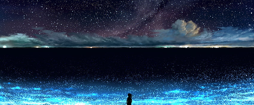 Anime Night Sky Stars Beach Scenery, nuit d'anime ultra-large Fond d'écran HD
