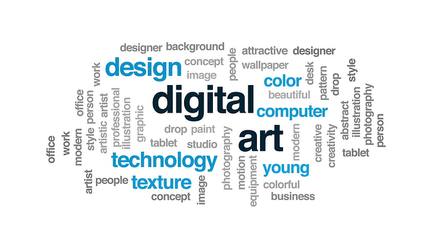 Digital art animated word cloud, text design animation. Motion HD wallpaper