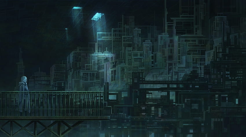 Cape, Hoodie, Anime Underground City, Industrial HD wallpaper