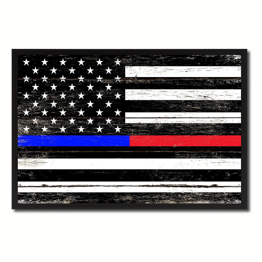 Polícia de linha azul fina e linha vermelha fina bombeiro respeito e honra aplicação da lei socorrista bandeira americana dos EUA impressão em tela vintage com bandeira de linha azul fina Papel de parede de celular HD