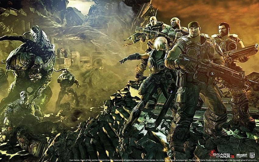 1440x900 gears of war, characters, soldiers, epic games HD wallpaper