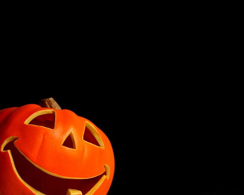 Halloween, holiday, pumpkin, black background, smiling, halloween pumpkin face HD wallpaper