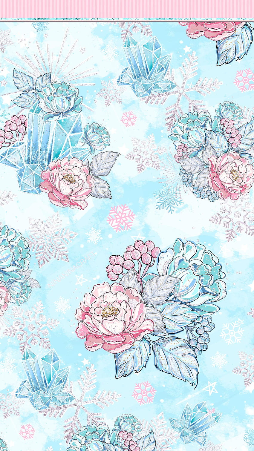 Winter Queen Basic Digital Papers, Glitter Seamless Patterns, Peony Flowers, Ice Gemstones, Glitter Scrapbook, Snowflake Texture, Baby Pink HD phone wallpaper