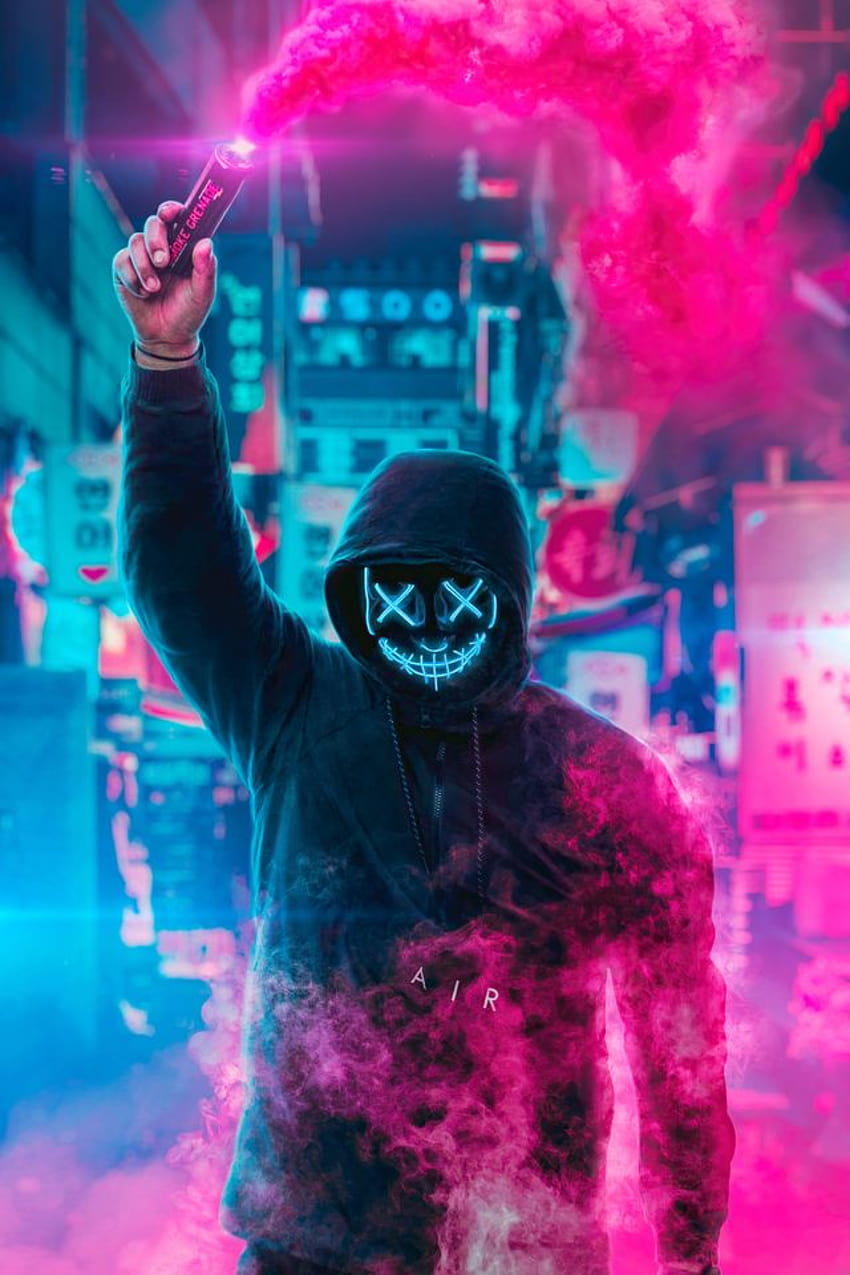 640x960 Mask Guy Neon Man With Smoke Bomb iPhone 4, iPhone 4S , Backgrounds, and, neon iphone HD phone wallpaper