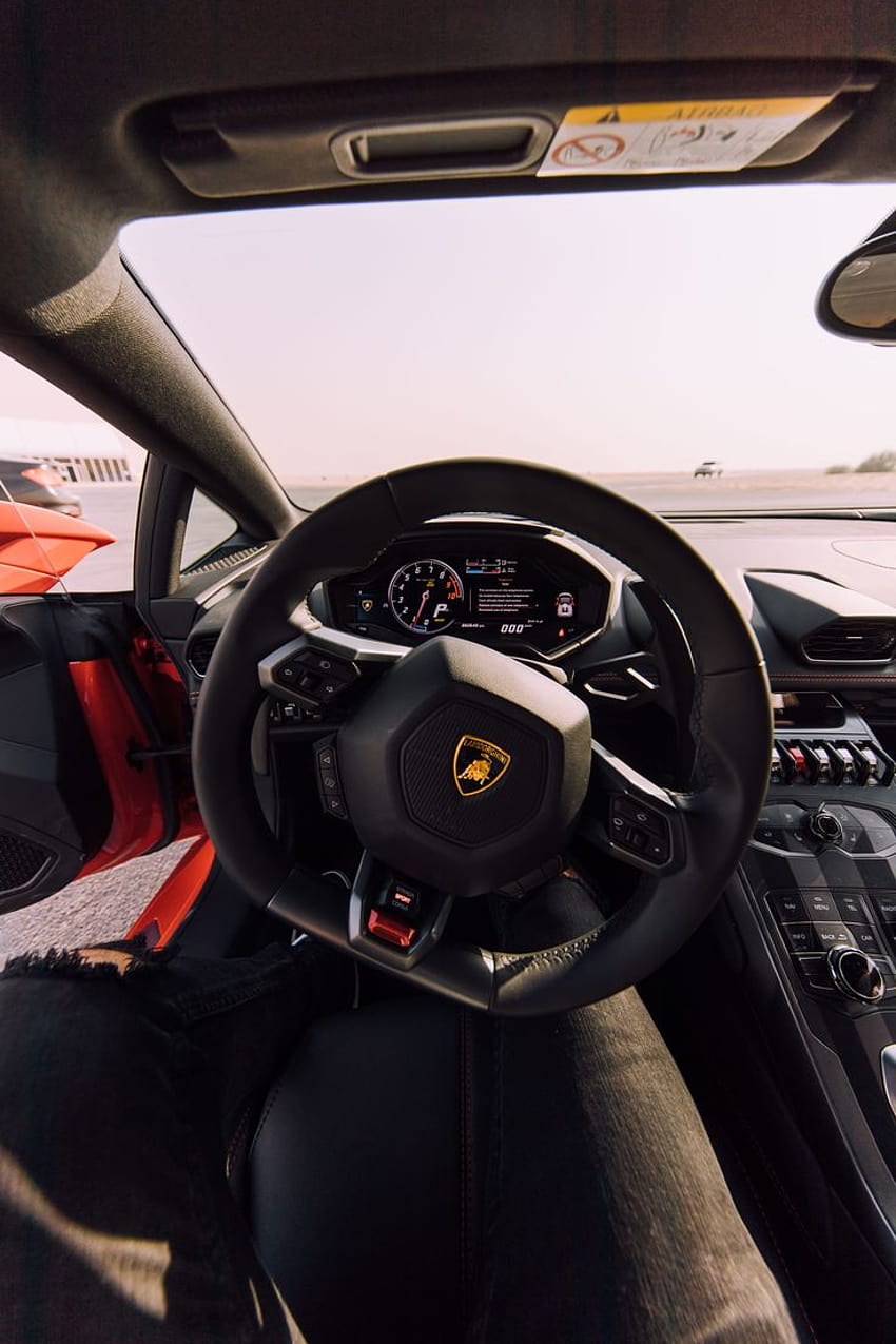 lamborghini steering wheel , Gallery, Videos, , : black Lamborghini car steering wheel, mode of transportation, car staring HD phone wallpaper