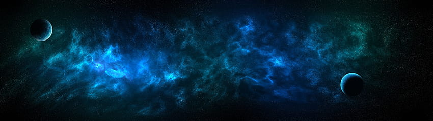 spazio, blu, pianeta, doppio display, nebulosa, stelle, 5120x1440 Sfondo HD