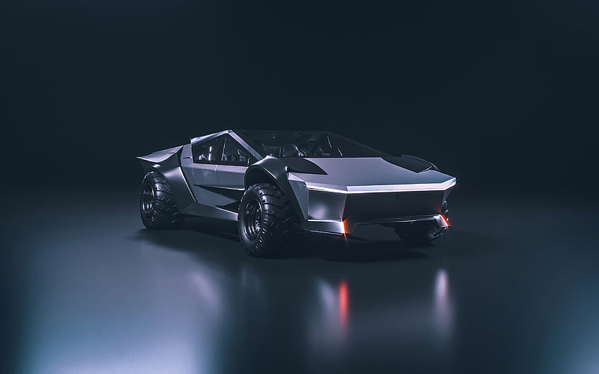 Tesla Cybertruck , Mobil konsep, Latar belakang gelap, Hitam/Gelap, 2021 tesla cybertruck Wallpaper HD