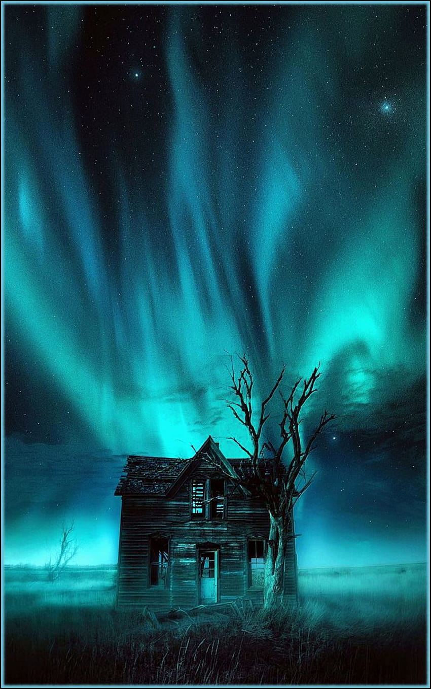 Awesome Aurora Borealis over Abandoned House by Jason Pohlman, aurora boreal phone HD phone wallpaper
