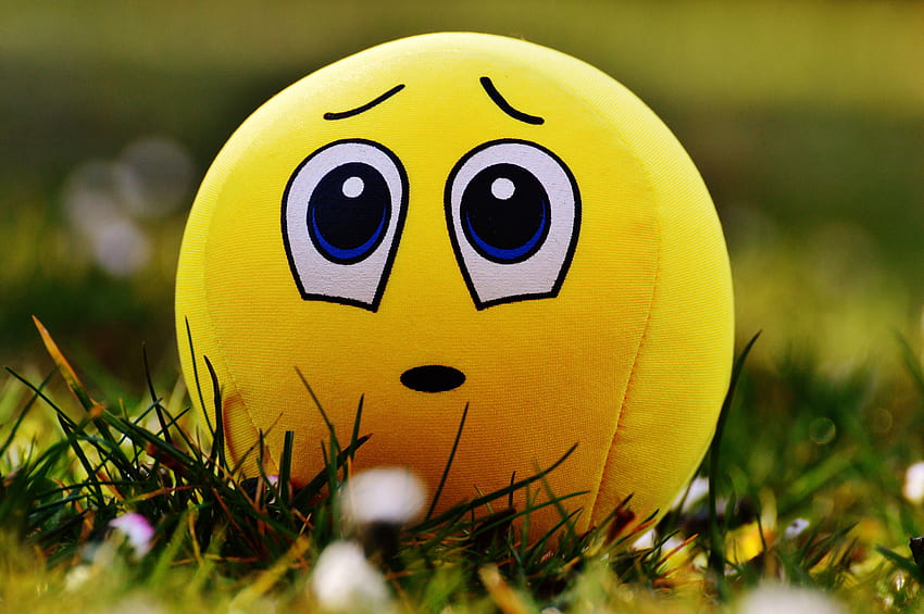 yellow sad emoji soft toy, smile ball HD wallpaper