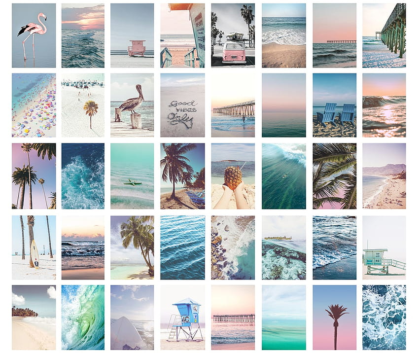 40 pièces Blue Teal Turquoise Pink Beach Coastal Nautical Wall Aestheti – Parody Art Prints, boho collage Fond d'écran HD