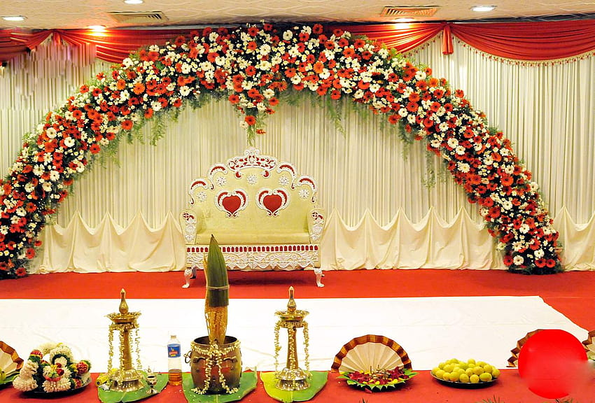 Reception stage decoration at Atithi Hotel, S.V. Patel Salai, Puducherry